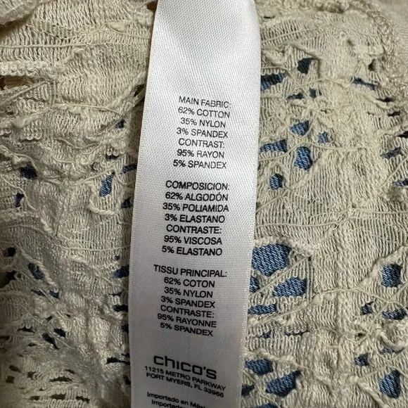 CHICO's Beige Novelty Textured Open Knit Long Sleeve Top Womens 1 Medium - Picture 9 of 10